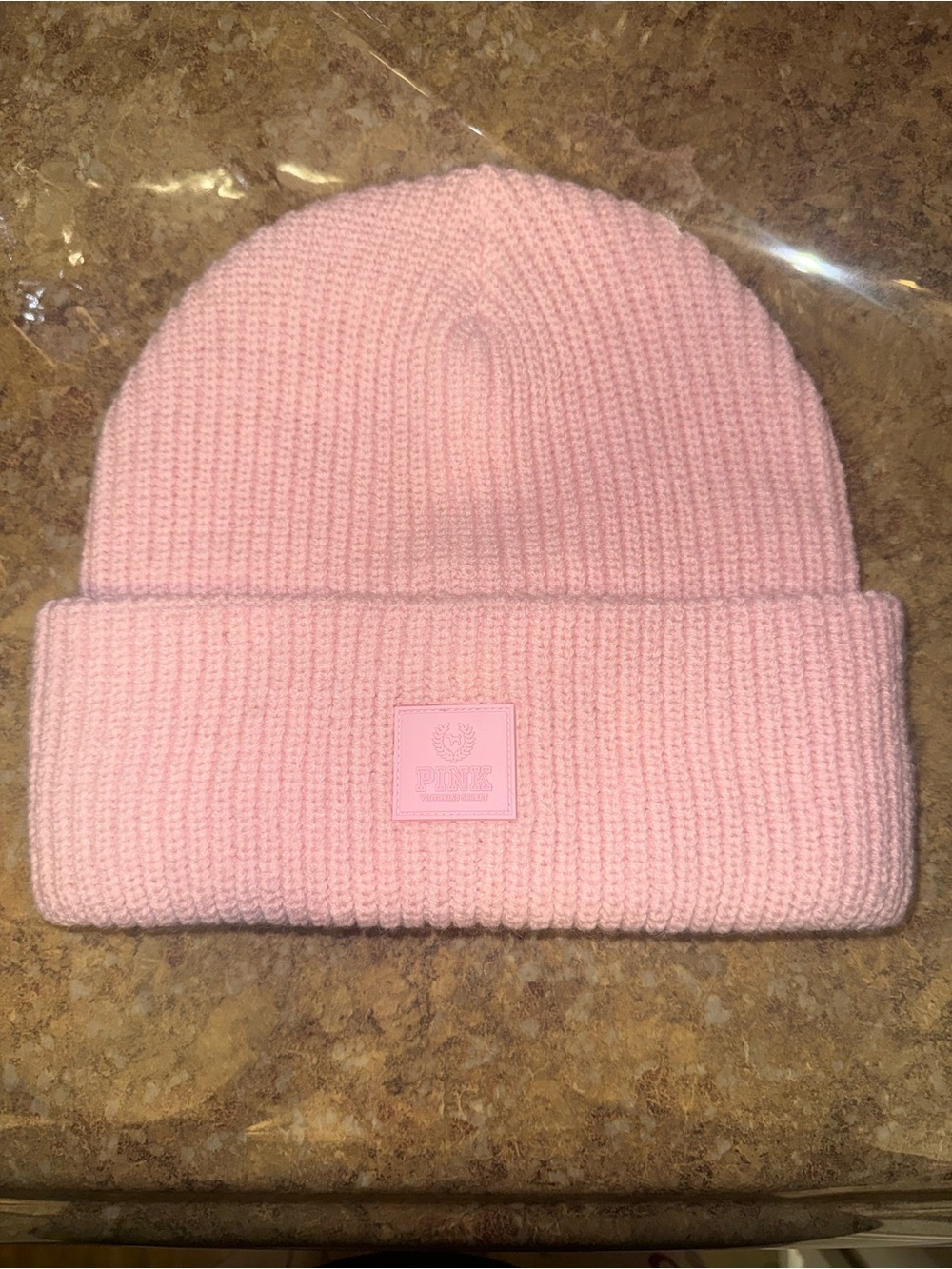 PINK Victoria's Secret Light Pink Ribbed Knit Cuffed Beanie *NWT*